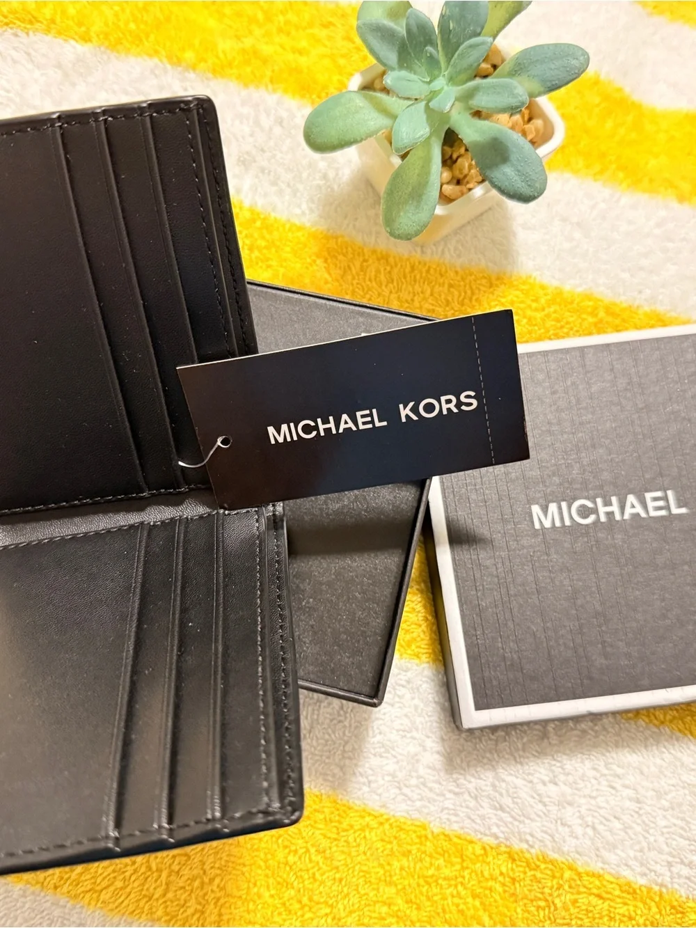 Michael Kors Monogram Brown & Black Slim Billfold Card Holder